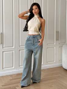 SHEIN EZwear 女式基本款纯色舒适背心 - 杏色 - 查看 5
