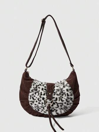Grunge Punk Ladies, Women Crossbody Bag, Cheetah Print, Animal Print, Retro, Vintage, Fashionable, Elegant, Personalized, Versatile, Classic, For Commute, Hot Girls, Y2k, Office, Date, Casual, Daily, Shopping, Afternoon Tea, Autumn And Winter(Random Pattern)