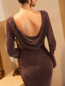 Poéselle Váy dài tay tối giản màu trơn dành cho nữ, mặc hàng ngày - màu nâu - Xem 7