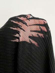 Auralis Plus Size Women's Autumn And Winter Fashion Casual High Elastic Comfortable Daily Hollow Perspective Half Turtleneck Black Slim Pullover Sweater, Basic Base Sweater,Fall Women Clothes,Winter Tops