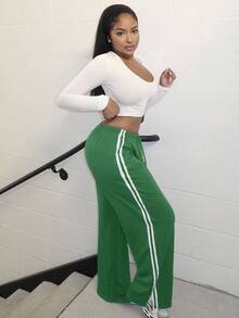 Alexandranx Quần short dây rút sọc khối màu xẻ eo viền quần đùi ống thẳng - màu xanh lá - Xem 6