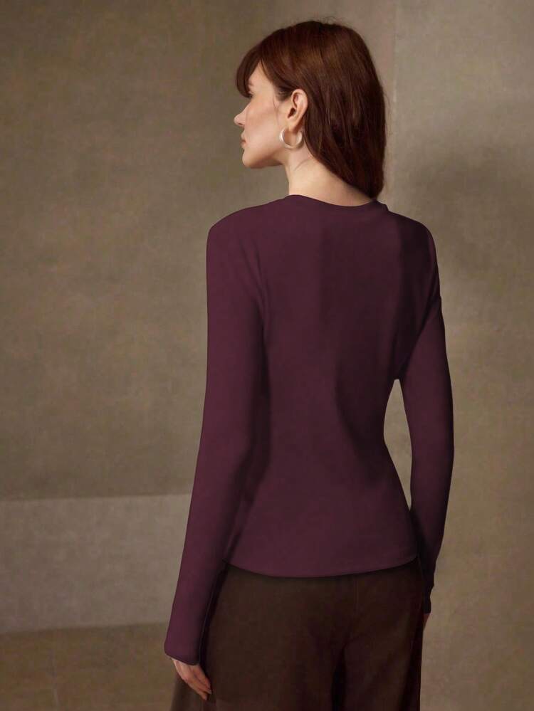 STRETCHY & SKIN-FRIENDLY SOLID COLOR ROUND NECK SLIM FIT FASHIONABLE LONG SLEEVE VERSATILE WOMEN'S BASE LAYER TOP