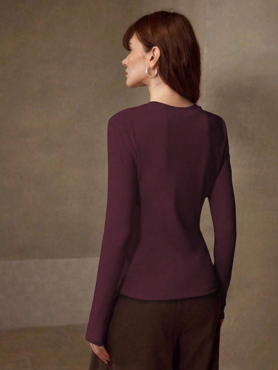 MOTF PREMIUM STRETCHY & SKIN-FRIENDLY SOLID COLOR ROUND NECK SLIM FIT FASHIONABLE LONG SLEEVE VERSATILE WOMEN'S BASE LAYER TOP