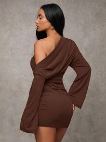 SHEIN BAE Damen Einfarbiges Minikleid mit Fledermausärmeln und Raffung, modisch