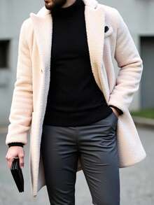 Manfinity Homme Men's Casual Solid Color Overcoat, Versatile For Autumn/Winter - Beige - View 4