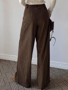 Dazy Tall Women's Corduroy Pleated Loose Straight Leg Casual Pants - Brown - View 2