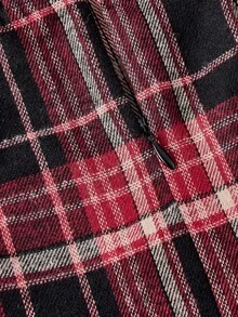 SHEIN MOD 红色和黑色格纹褶饰紧身胸衣仿麂皮迷你连衣裙 - 彩色 - 查看 4