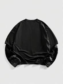 ROMWE MEN Men's Gothic Printed Long Sleeve T-Shirt With 2 In 1 Design, Autumn - Black - View 2