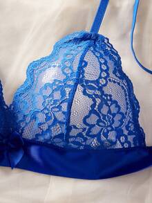 2pcs Lace Patchwork Sexy Lingerie Set For Women - Blue - View 5