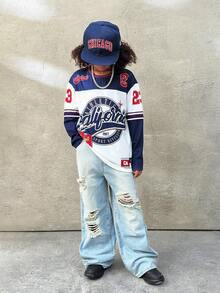 Coolane Kids 青少年男孩字母印花撞色圆领长袖休闲T恤洛杉矶洛杉矶衬衫洛杉矶球衣 - 彩色 - 查看 5