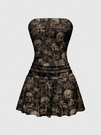 J-Fashion Robe moulante vintage sexy à ligne A froncée avec squelette de branche pour femmes