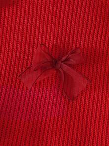 SHEIN Playful Pals 女童秋冬季毛衣上衣，饰有3D蝴蝶结，搭配网纱裙，休闲时尚套装 - 紅色 - 查看 4