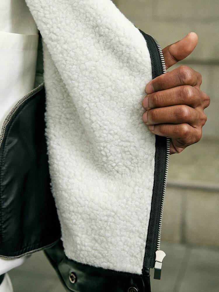 Veste zippée d'hiver pour homme en PU avec doublure thermique, glamour pour Noël et Nouvel An