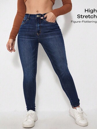 Flexra Plusstorlekar damjeans med elastiska, smal passform, året runt