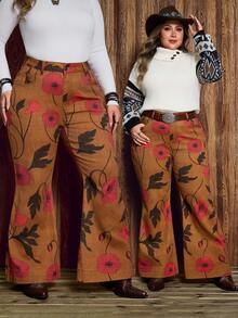 EMERY ROSE Calça jeans feminina plus size com estampa digital, outono/inverno - Multicolorido - Ver 1