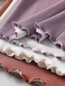 SHEIN LMoss Kids LMoss Young Girl 3 件套年轻女孩纯色高领修身保暖休闲 T 恤套装，秋冬，非常适合休闲、日常穿着和学校日常穿着 - 彩色 - 查看 6