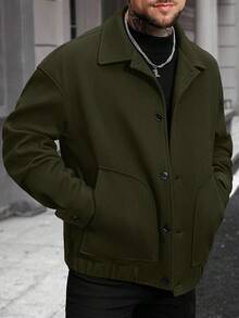 Manfinity Homme 男士秋冬季休闲纯色大衣 - 墨綠色 - 查看 3