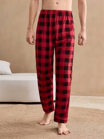 Pantalones de estar por casa con cintura elástica a cuadros para hombres, para Navidad, invierno