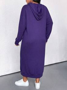 EMERY ROSE Áo nỉ dài tay có mũ trùm đầu màu trơn cỡ lớn, túi rút, tốt nghiệp, trang phục trở lại trường, tốt nghiệp, trang phục giáo viên dành cho nữ, áo chui đầu trở lại trường, trang phục mùa thu đông thu - Màu tím - Xem 2