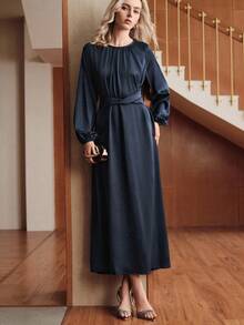 Uhlyne 女式简约扭腰喇叭连衣裙 - 寶藍色 - 查看 7