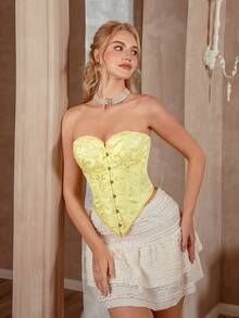 Myrelith 1pc Women's French Jacquard Bandeau Shapewear Top - Yellow - View 6
