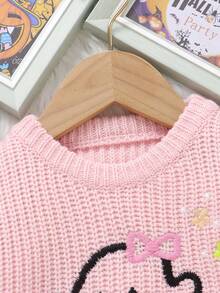 SHEIN Vintaside Kids 女婴万圣节休闲紫色毛衣，带有幽灵和花卉图案，柔软舒适，适合日常、郊游、旅行、度假、居家、日托、玩耍、派对、万圣节 - 粉色 - 查看 11