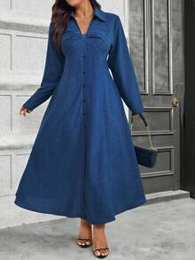 EMERY ROSE A Large-Sized Woven Elegant And Stylish Autumn Dress For Commuting - Blue - View 3