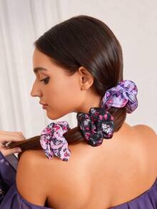 HELLO KITTY AND FRIENDS | SHEIN 3-Piece Stylish Sweet Pink Smooth Soft Satin Large Intestine Ring Letter Printed Hair Band Tie Hair Rope Style With High Ponytail,Gift Ideas - Multicolor - View 8