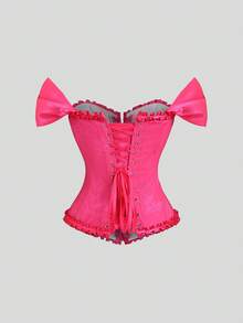 SHEIN Unity New Off Shoulder Ruffle Floral Front Tie Cinched Waist Top - Hot Pink - View 2