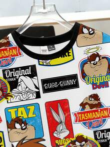 Looney Tunes X Manfinity Manfinity Joysei 男士休闲基本款卡通印花圆领T恤 - 黑色 - 查看 4