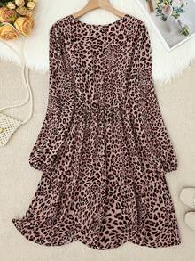 SHEIN LUNE Plus Size Spring/Autumn Casual Leopard Print Winter Dress - Pink - View 2