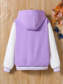 SHEIN Tween Girls' Solid Color Zip-Up Jacket With Thermal Lined, Comfortable & Versatile Autumn/Winter Outerwear - Purple - View 2
