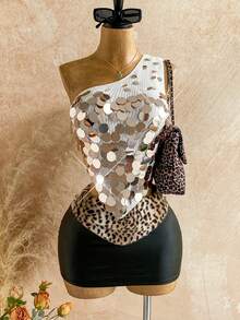 Soleia 全新秋冬返校、度假、海滩婚礼宾客、毕业典礼、早午餐、圣帕特里克节、春假、复活节、音乐节、优雅波西米亚热带派对、亮片不对称露背优雅女式针织上衣 - 杏色 - 查看 6