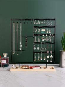 1pc Wooden Detachable Desk/Counter Earring Display Stand, Jewelry Necklace Organizer Holder Gifts For Women Sun Travel Cool Back To School - Multicolor - View 2