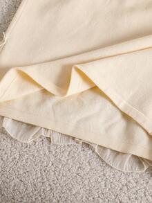 少女毛衣，精致提花针织套头衫，荷叶边装饰，甜美雪纺拼接设计长袖上衣，适合秋冬季女童穿着 - 杏色 - 查看 7