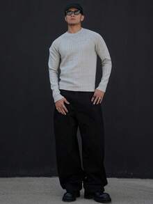 DAZY Men's Slim Fit Thermal Lined Textured Crew Neck T-Shirt, Autumn/Winter - Grey - View 5