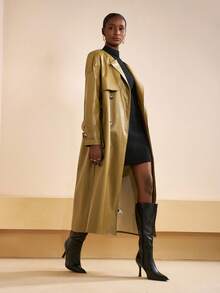 Zivah Áo khoác gió PU dáng rộng màu vàng mù tạt thanh lịch, đơn giản, sang trọng, thoải mái, mới thu đông 2025, thích hợp mặc đi làm, dự tiệc, tiệc về quê, Halloween, Giáng sinh, mặc thường ngày, đi làm, giáo viên, đi chơi, hẹn hò, khách dự tiệc cưới, sinh nhật, ăn trưa muộn cho phụ nữ, câu lạc bộ gợi cảm dành cho phụ nữ-A - Màu Mù tạt vàng - Xem 3