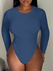 Alexandranx Solid Slim Fit Spring Women Bodysuit ,Petite Women - Dusty Blue - View 6