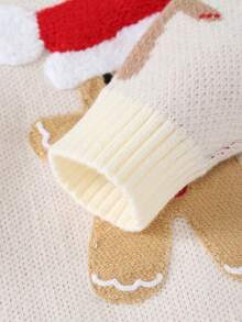 男婴休闲圣诞可爱姜饼人和雪花图案套头毛衣，秋冬季 - 杏色 - 查看 7