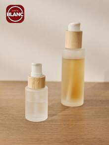 1 个带竹盖的磨砂玻璃泵瓶，容量 30ml/60ml/100ml，便携式旅行化妆品容器，可再填充圆形玻璃分配器，适用于乳液、洗发水和沐浴露。返校 - 彩色 - 查看 2