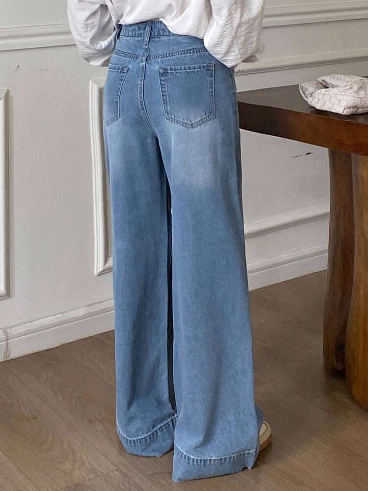 Tall Women's Straight Leg Jeans With Button Design, Casual City Style