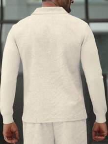 Manfinity Mode 男式纯色长袖拉链设计休闲通勤 Polo 衫 - 米色 - 查看 2