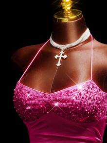 Amplova 女式性感露背迷你连衣裙，正面饰有串珠，秋冬可爱派对装 - 彩色 - 查看 9