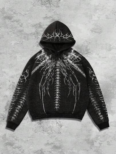 Goth Herren Lässiger Dorn-Muster Hoodie Sweatshirt, Herbst/Winter