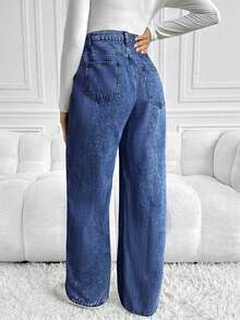 SHEIN Pregnant Women's Solid Color Casual Jeans - Medium Wash - View 2