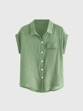 Chemise à manches courtes avec boutons devant vert-gris pour femmes, été, école