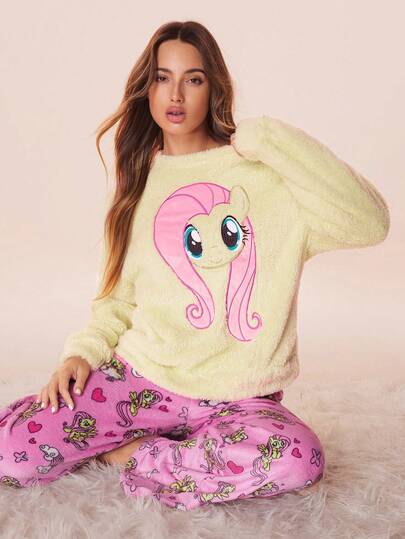 My Little Pony Horse Geborduurde Drop Shoulder Top Pants Pajama Set Schattige Pyjama Women Kawaii Cartoon view 4
