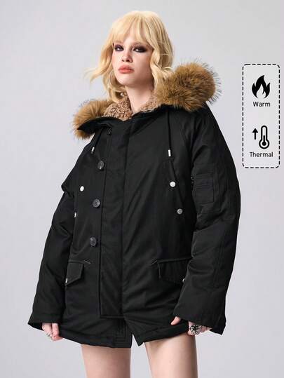 Bestselling Faux Fur Collar Padded Padded Coat, Thick Warm Casual Parka For Women, Loose Fit Fashion Outerwear, New Arrival Winter