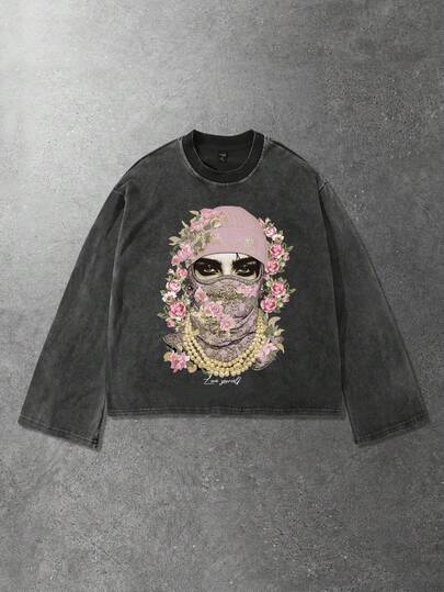 Street Life قميص كاجوال رجالي فضفاض مع طبعات أشكال وزهور، بأكمام طويلة منسدلة الكتف، بطراز شارع عصري، للربيع والخريف