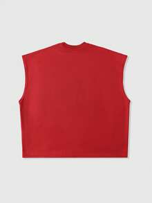 ROMWE MEN Street Life Spring/Summer Casual Graphic Red Men'S Letter & Eye Print Round Neck Rivet Loose Tank Top - Red - View 3